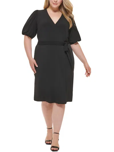 Calvin Klein Plus Womens Belted Midi Wrap Dress In Black