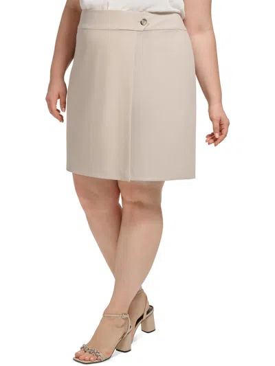 Calvin Klein Plus Womens Button Crepe Wrap Skirt In Green