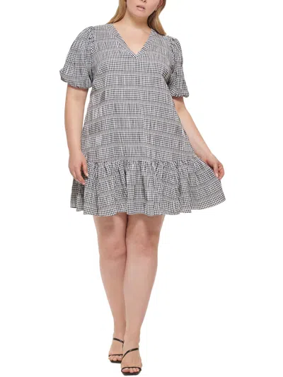 Calvin Klein Plus Womens Checkered Short Mini Dress In Multi