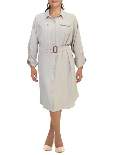 Calvin Klein Plus Womens Collared Maxi Shirtdress In Beige