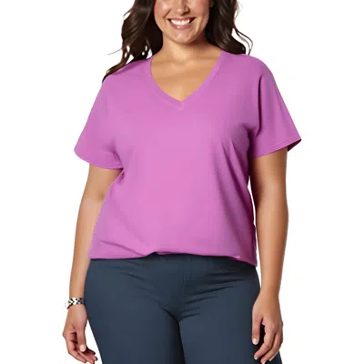 Calvin Klein Plus Womens Cotton V-neck Pullover Top In Purple