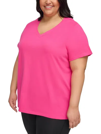 Calvin Klein Performance Plus Size Cotton V-neck Short-sleeve T-shirt In Electric Pink