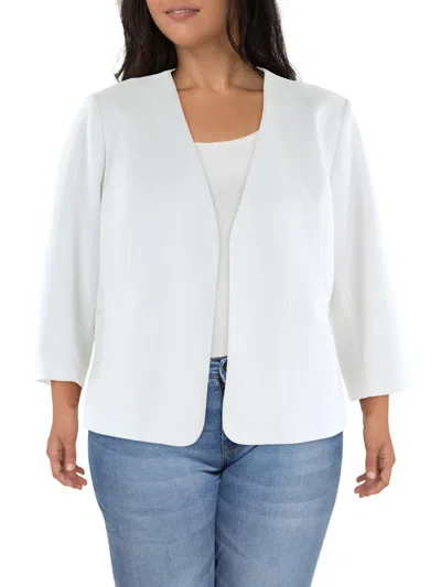 Calvin Klein Plus Womens Crepe Business Open-front Blazer In White