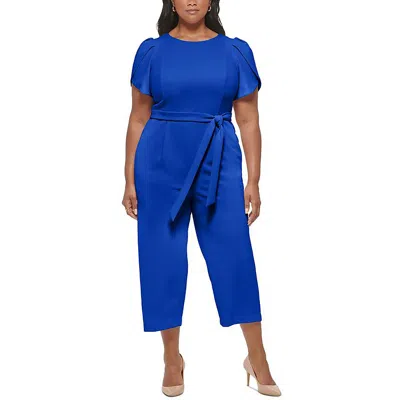 Calvin Klein Plus Womens Cropped Tulip Sleeve Jumpsuit In Multi