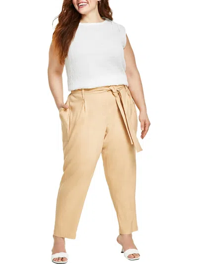Calvin Klein Plus Womens Deep Pocket Linen Cropped Pants In Multi