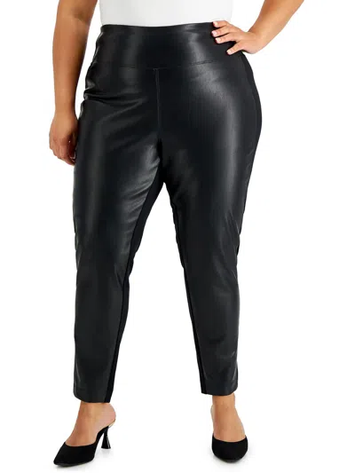 Calvin Klein Plus Womens Faux Leather Stretch Leggings In Black