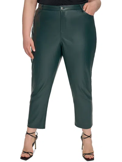 Calvin Klein Plus Womens Faux Leather Stretch Straight Leg Pants In Multi