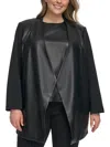 Calvin Klein Plus Womens Faux Leather Trim Evening Wear Open Front In Black