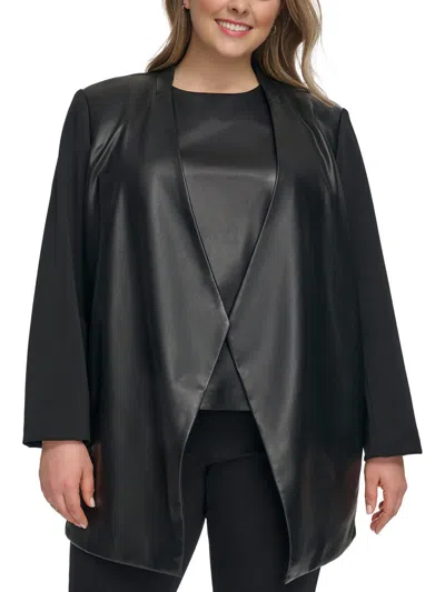 Calvin Klein Plus Womens Faux Leather Trim Evening Wear Open Front In Black