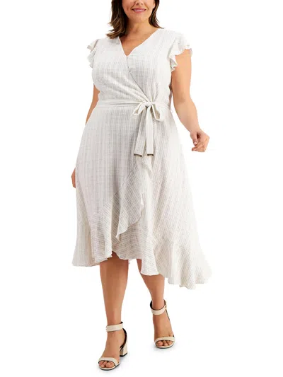 Calvin Klein Plus Womens Faux Wrap Midi Wrap Dress In White
