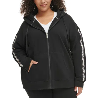 Calvin Klein Plus Womens Fleece Striped Zip Hoodie In Black