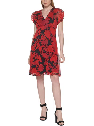 Calvin Klein Plus Womens Floral Print Evening Wear Mini Dress In Multi