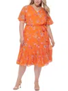 Shop Calvin Klein Plus Womens Floral Print Polyester Midi Dress In Multi