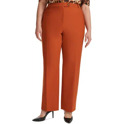 Calvin Klein Plus Womens High-rise Nylon Straight Leg Pants In Tera