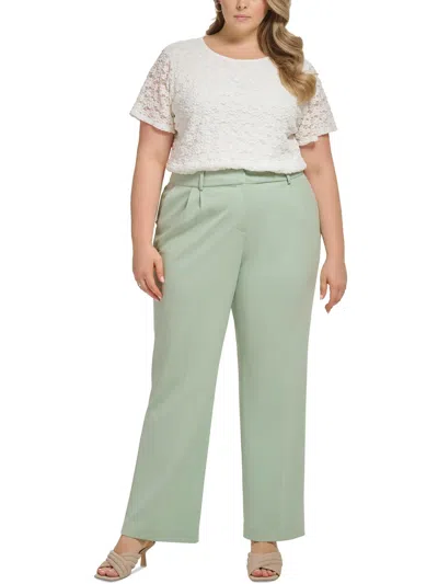 Calvin Klein Plus Womens High Rise Pleated Wide Leg Pants In Jadeite