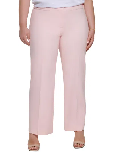 Calvin Klein Plus Womens High Rise Solid Straight Leg Pants In Pink