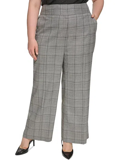Calvin Klein Plus Womens Houndstooth Business Dress Pants In Grey