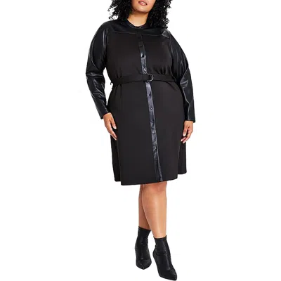 Calvin Klein Plus Womens Knee-length Mixed Media Shirtdress In Black
