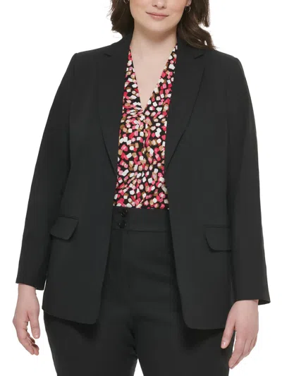 Calvin Klein Plus Womens Linen Blend Suit Separate Open-front Blazer In Black