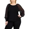 Calvin Klein Plus Womens Long Sleeve Scoop Neck Blouse In Black