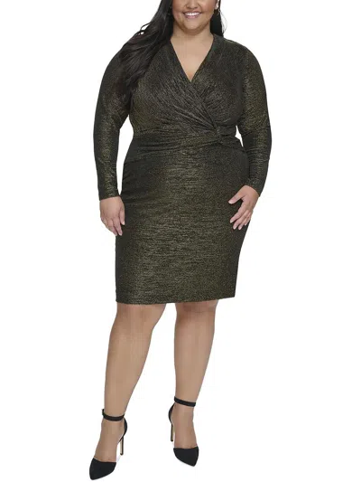 Calvin Klein Plus Womens Metallic V-neck Bodycon Dress In Black