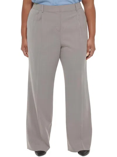 Calvin Klein Plus Womens Mid Rise Pleated Wide Leg Pants In Grey