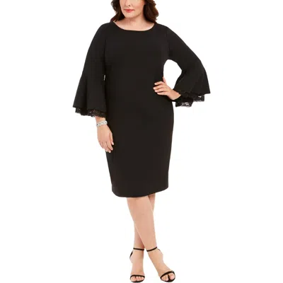 Calvin Klein Plus Womens Night Out Lace Trim Sheath Dress In Black