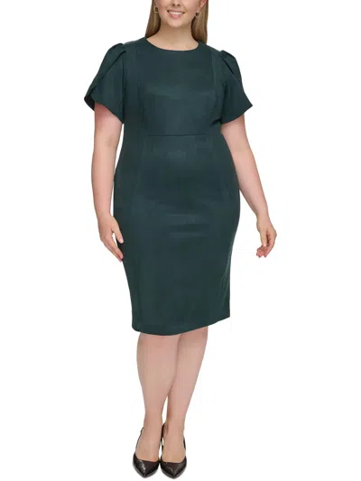 Calvin Klein Plus Womens Office Professional Sheath Dress In Green