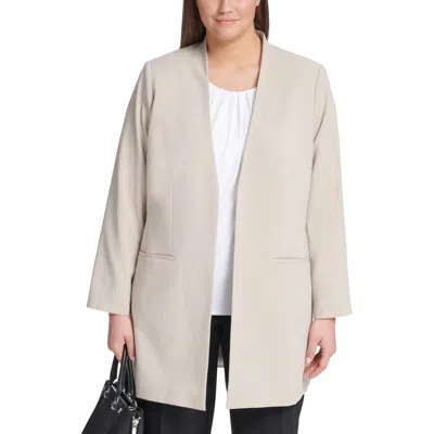Calvin Klein Plus Womens Open Front Professional Topper Jacket In Neutral