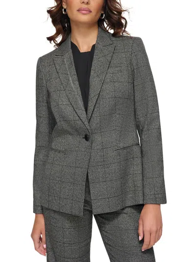 Calvin Klein Plus Womens Plaid Office Wear One-button Blazer In Black