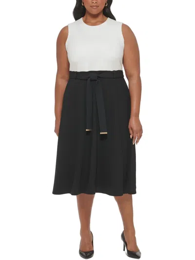 Calvin Klein Plus Womens Polyester Wear To Work Dress In Multi