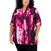 Calvin Klein Plus Womens Printed Button Down Pullover Top In Multi
