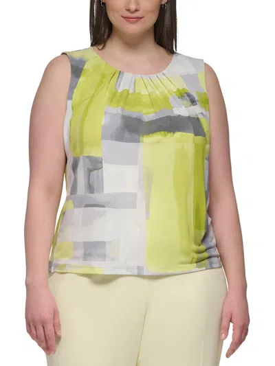 Calvin Klein Plus Womens Printed Polyester Blouse In Green