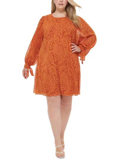 Calvin Klein Plus Womens Printed Polyester Shift Dress In Orange