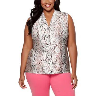 Calvin Klein Plus Womens Printed V-neck Pullover Top