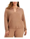 CALVIN KLEIN PLUS WOMENS RIBBED KNIT COLLARED PULLOVER SWEATER