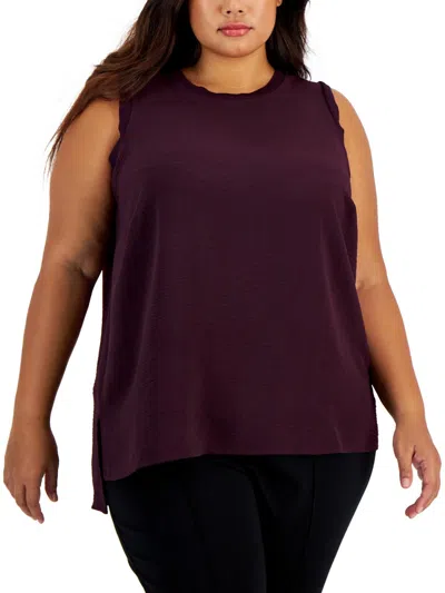 Calvin Klein Plus Womens Ribbed Trim Polyester Pullover Top In Purple