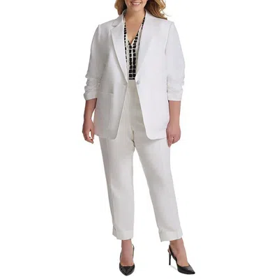 Calvin Klein Plus Womens Ruched Linen One-button Blazer In White