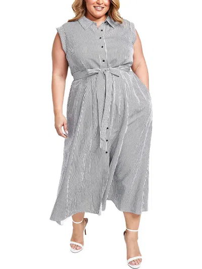 Calvin Klein Plus Womens Striped Rayon Shirtdress In Grey