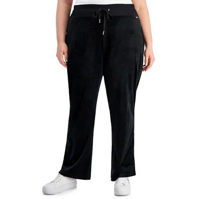 Calvin Klein Plus Womens Velour Drawstring Wide Leg Pants In Black