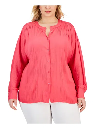 Calvin Klein Plus Womens Work Wear Shirred Blouse In Pink