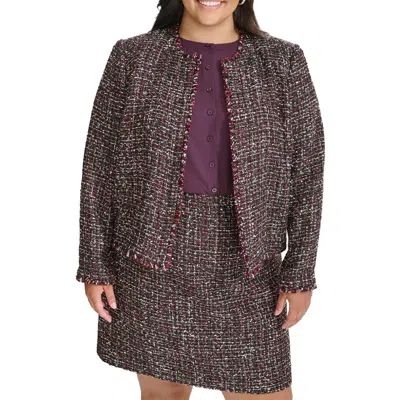 Calvin Klein Plus Womens Woven Tweed Open-front Blazer In Multi
