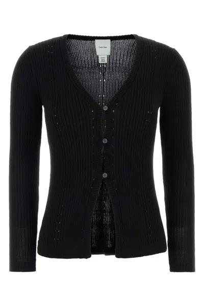Calvin Klein Pointelle Rib Cardigan In Transparent