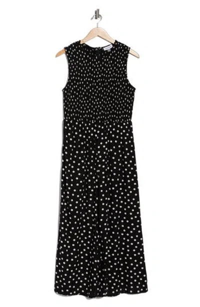 Calvin Klein Polka Dot Smocked Jumpsuit In Multi