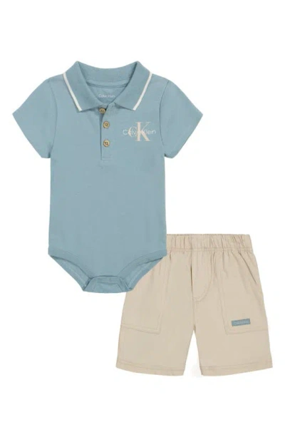 Calvin Klein Babies'  Polo & Pull-on Shorts Set In Teal