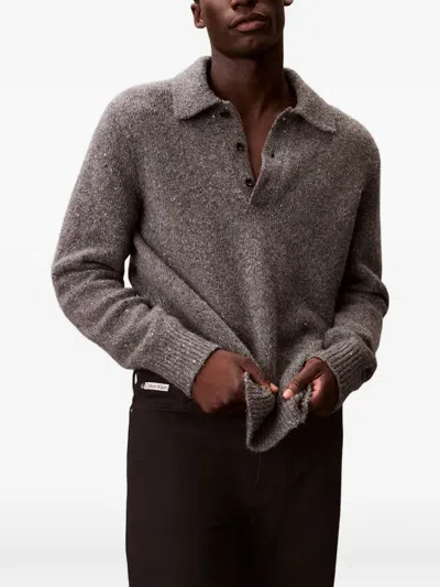 Calvin Klein Polo-collar Sweater In Gray