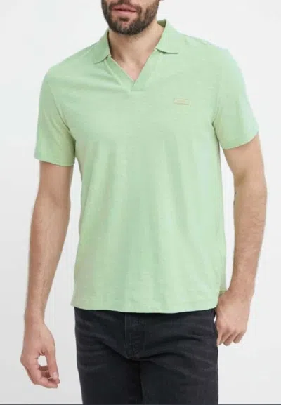 Calvin Klein Polo Cotton Linen Open Collar Polo In Verde