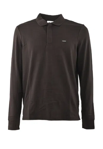 Calvin Klein Polo Stretch Pique Ls Polo In Brown