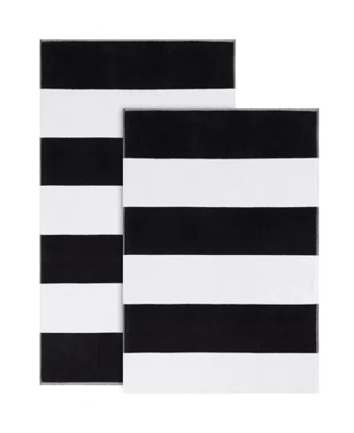 Calvin Klein Poolside Terry Yarn Dyed Stripe Beach Towel 2-pc. Set, 70" X 40" In Black