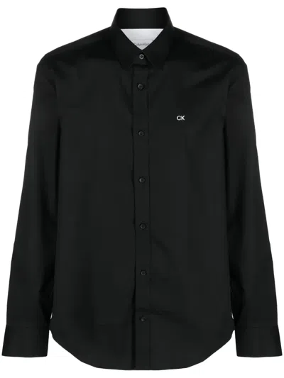 Calvin Klein Poplin Stretch Slim Shirt In Black